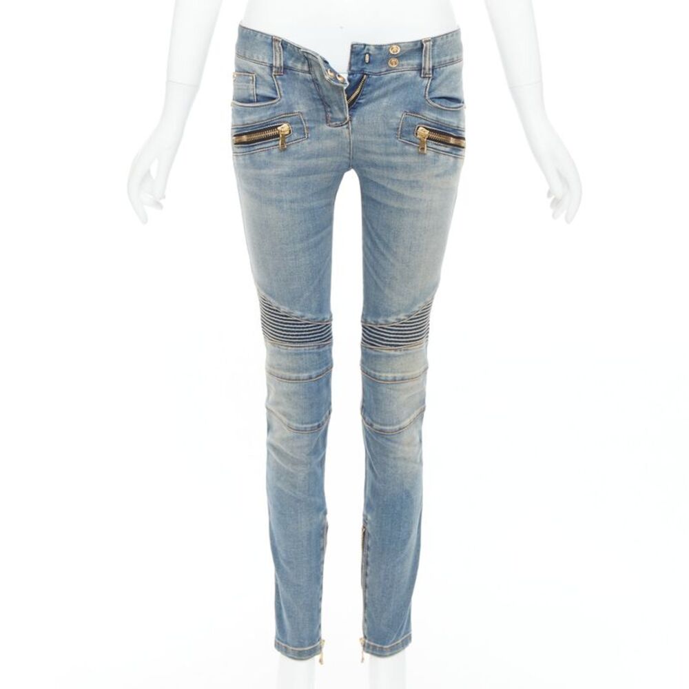 Balmain Ribbed Denim Biker Jeans
